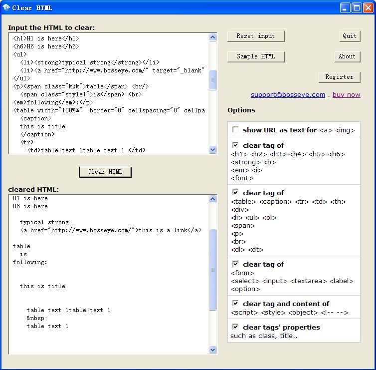 Click to view Clear HTML Tags 1.0 screenshot